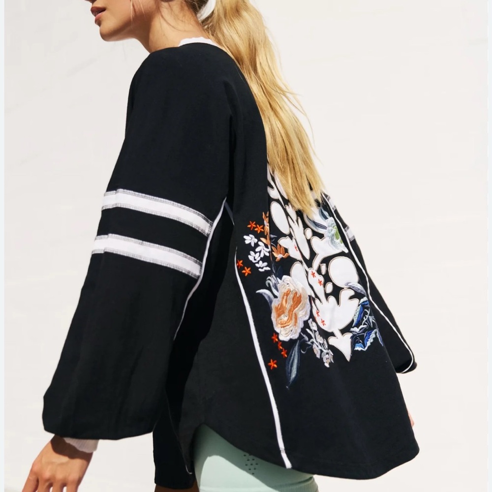 Free People Movement Black Embroidered Sweater with Floral Design - Picture 2 of 7